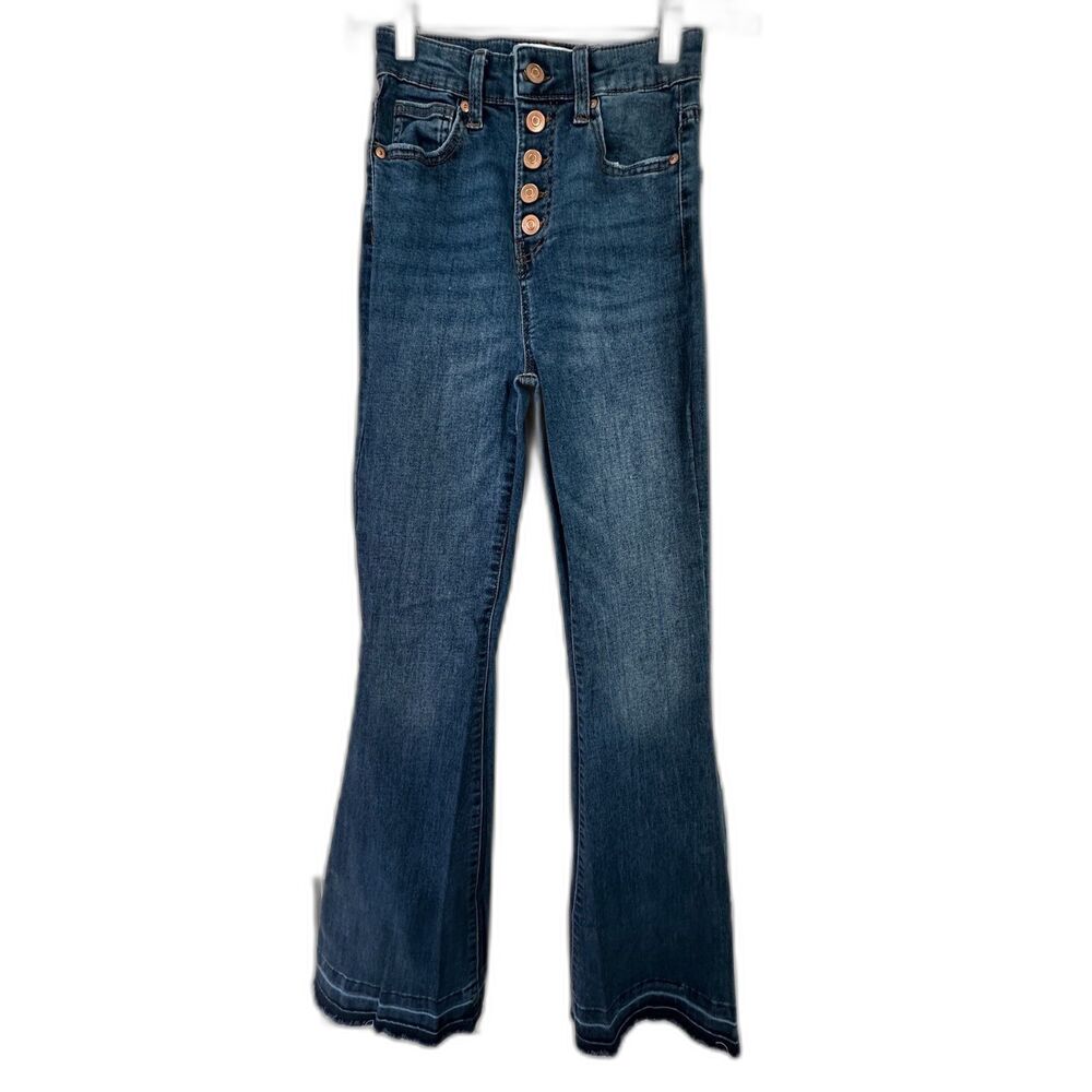 Celebrity Pink Dark Wash High Waisted Button Up Flare Jeans Women's Sz 1/25